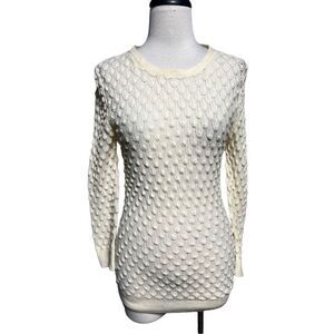 Hoss Intropia 3/4 Sleeve Ivory Sheer Wool Bubble Sweater Size Medium
